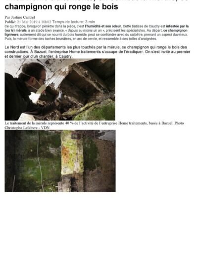 La Voix du Nord 21 Mai 2019 Article mérule 1