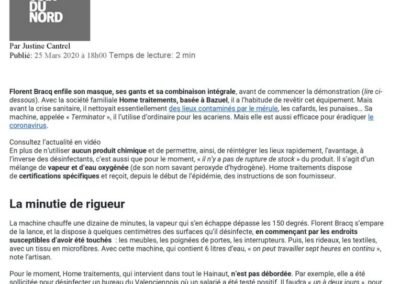 La Voix du Nord 25 Mars 2020 Article désinfection 1