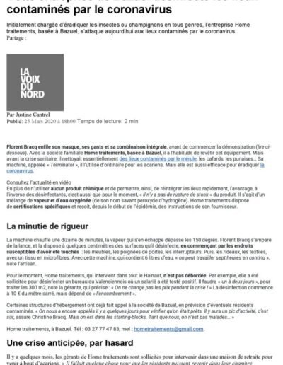 La Voix du Nord 25 Mars 2020 Article désinfection 1